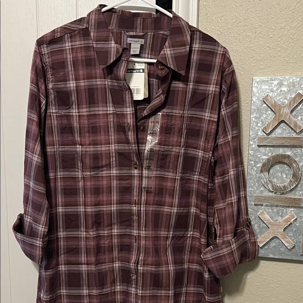 NWT Carhartt Women's Plaid Shirt in Purple Plaid